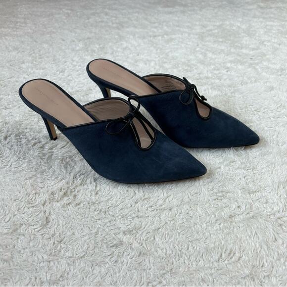 Something Navy blue suede pointed toe mule heels, size 8.5 - Picture 1 of 7